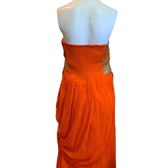 Root Design HandMade Orange Gold Strapless Ethiopian Maxi Dress XL Perfect - Picture 7 of 15